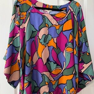 Easel Purple and Pink Graphic Blouse 3/4 Sleeve